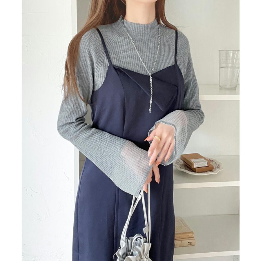 トップス ニット レディース 袖ロ シャイニー シアー 素材 リブニッ ト プルオーバー ラグランスリーブ フレア スリーブ ロングシーズン 着回し | classicalelf | 10