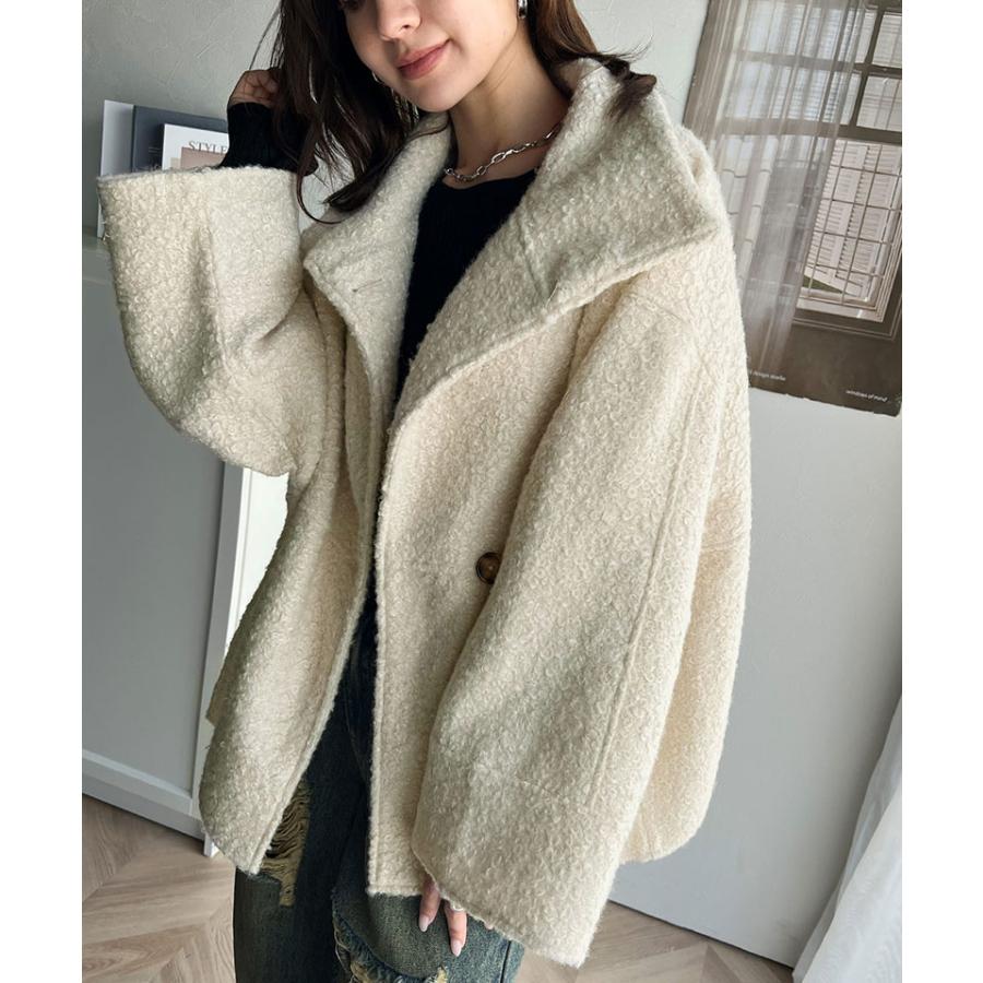 アウター ジャケット コート レディース スタンドカラー シンプル Aライン 美フォルム カットボア生地 ミドル丈 可愛い 大きめボタン 軽量 暖か | classicalelf | 11