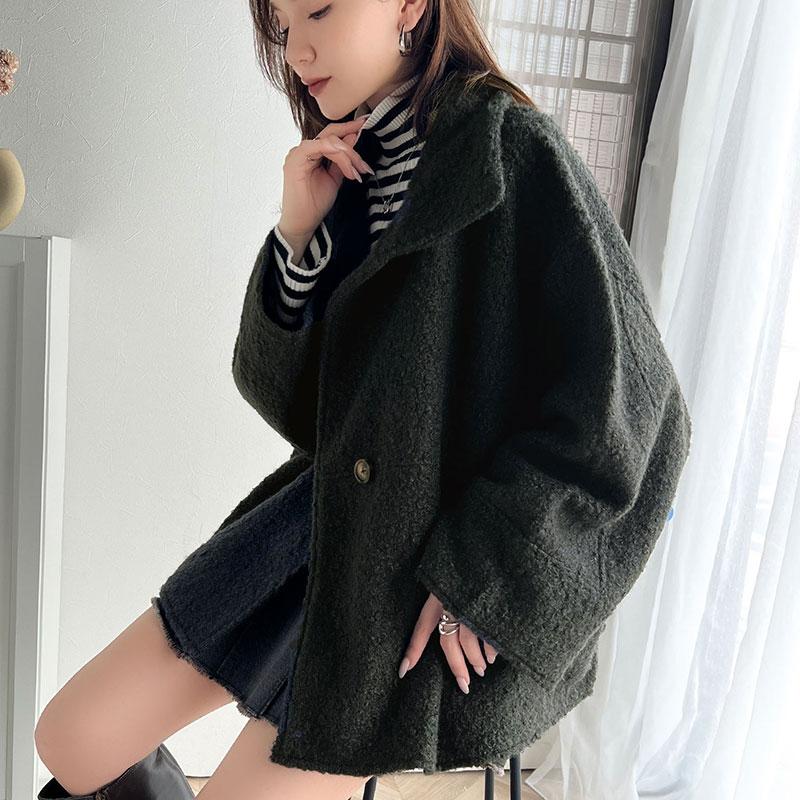 アウター ジャケット コート レディース スタンドカラー シンプル Aライン 美フォルム カットボア生地 ミドル丈 可愛い 大きめボタン 軽量 暖か | classicalelf | 18