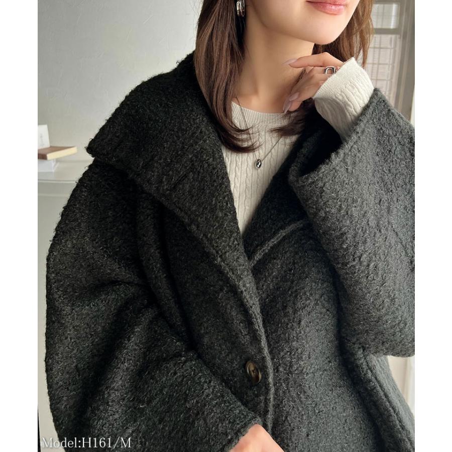 アウター ジャケット コート レディース スタンドカラー シンプル Aライン 美フォルム カットボア生地 ミドル丈 可愛い 大きめボタン 軽量 暖か | classicalelf | 02