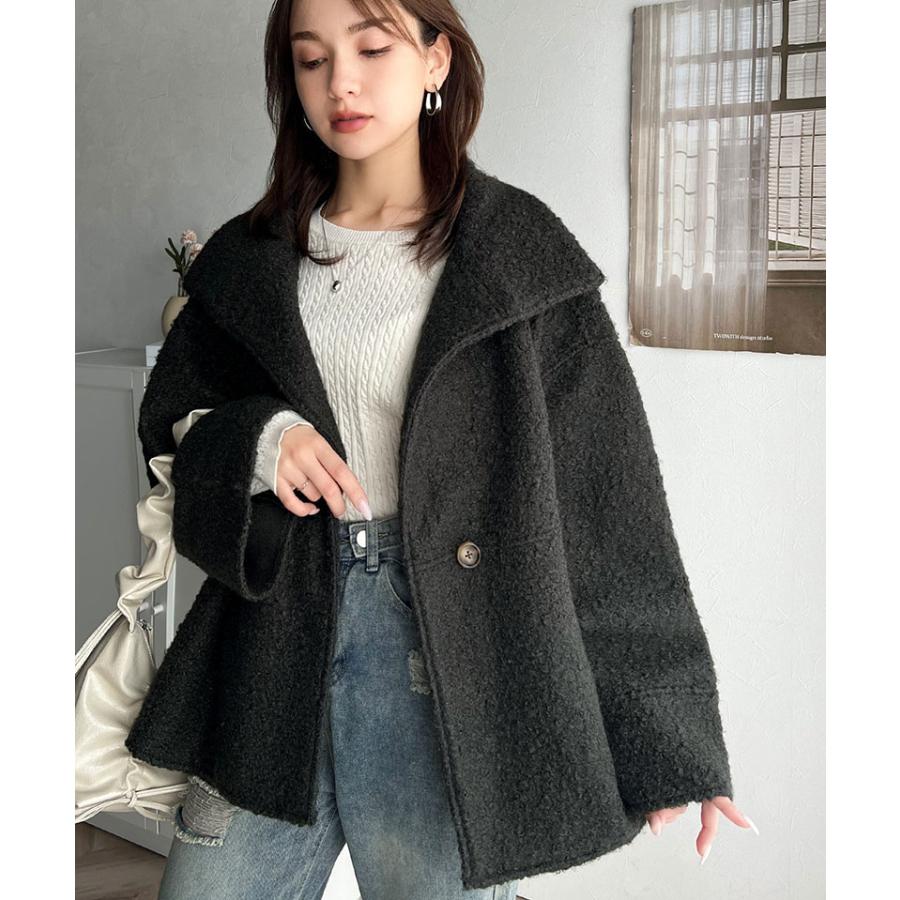 アウター ジャケット コート レディース スタンドカラー シンプル Aライン 美フォルム カットボア生地 ミドル丈 可愛い 大きめボタン 軽量 暖か | classicalelf | 04