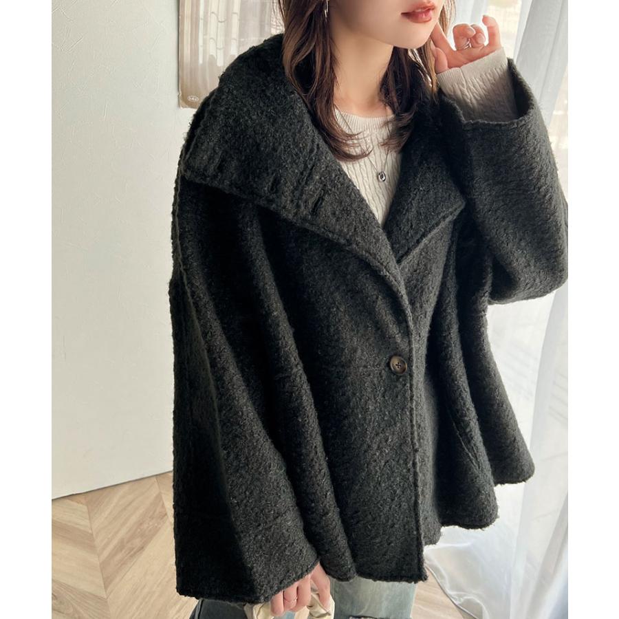 アウター ジャケット コート レディース スタンドカラー シンプル Aライン 美フォルム カットボア生地 ミドル丈 可愛い 大きめボタン 軽量 暖か | classicalelf | 05