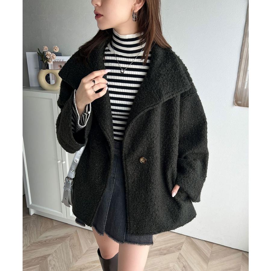 アウター ジャケット コート レディース スタンドカラー シンプル Aライン 美フォルム カットボア生地 ミドル丈 可愛い 大きめボタン 軽量 暖か | classicalelf | 06