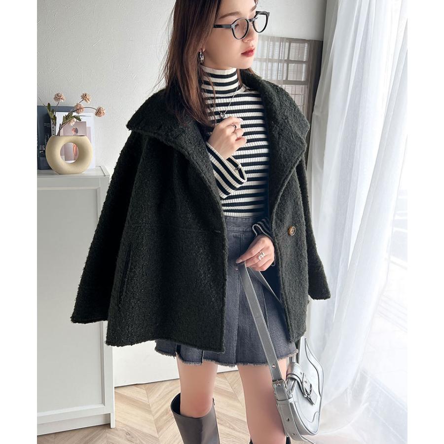 アウター ジャケット コート レディース スタンドカラー シンプル Aライン 美フォルム カットボア生地 ミドル丈 可愛い 大きめボタン 軽量 暖か | classicalelf | 07