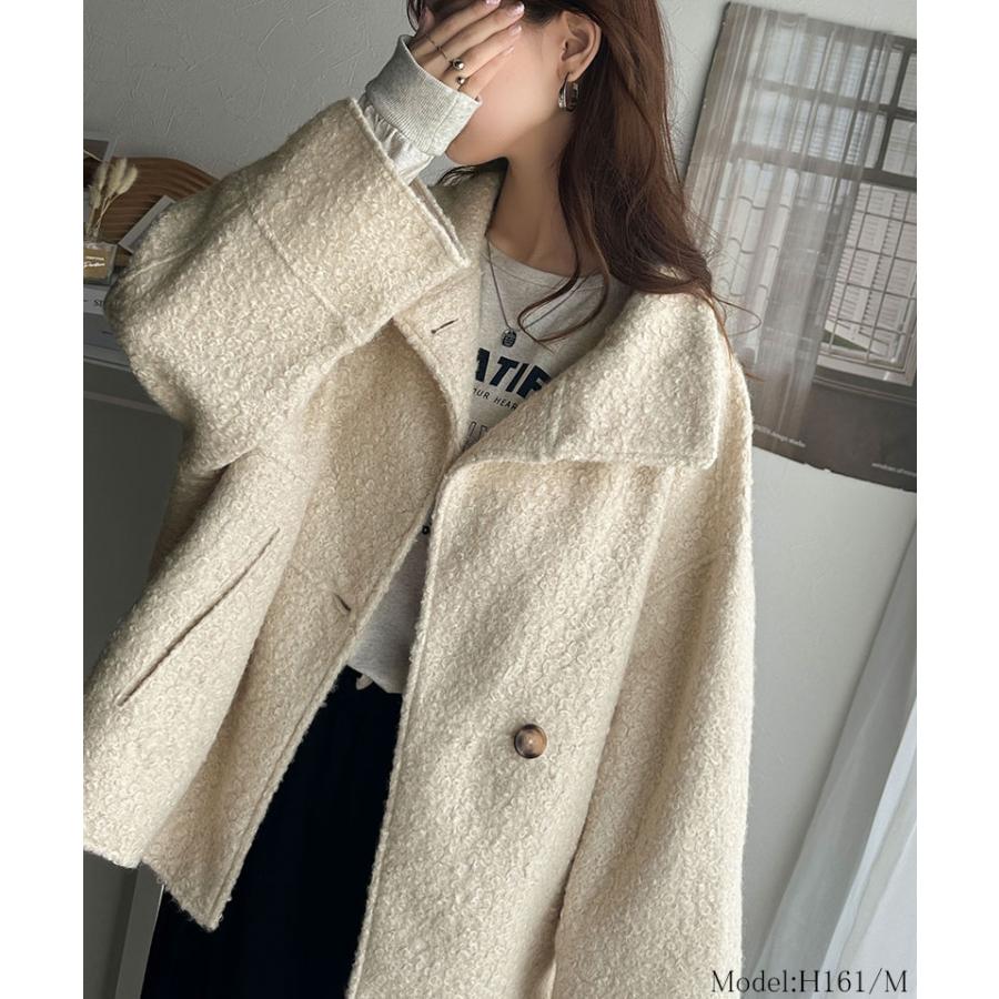 アウター ジャケット コート レディース スタンドカラー シンプル Aライン 美フォルム カットボア生地 ミドル丈 可愛い 大きめボタン 軽量 暖か | classicalelf | 08