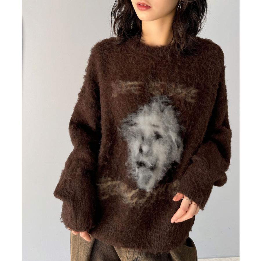トップス ニット レディース メンズ プルオーバー シャギー 人物モチーフ 起毛 ふんわり素材 オーバーサイズ ゆったり ボックスシルエット | classicalelf | 12