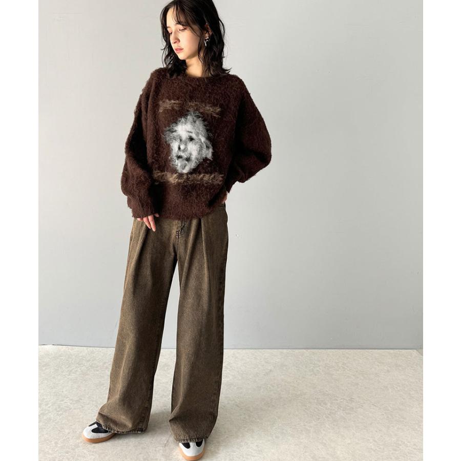 トップス ニット レディース メンズ プルオーバー シャギー 人物モチーフ 起毛 ふんわり素材 オーバーサイズ ゆったり ボックスシルエット | classicalelf | 13