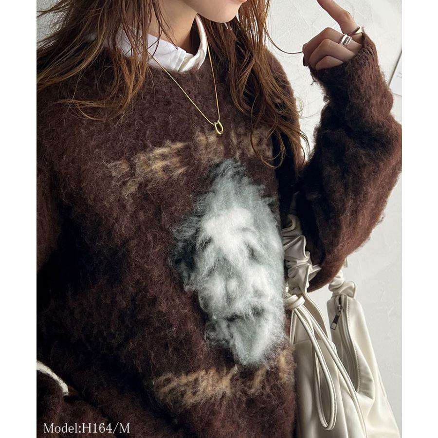 トップス ニット レディース メンズ プルオーバー シャギー 人物モチーフ 起毛 ふんわり素材 オーバーサイズ ゆったり ボックスシルエット | classicalelf | 15