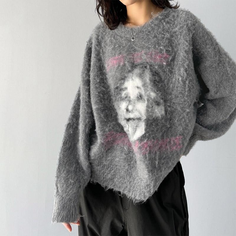 トップス ニット レディース メンズ プルオーバー シャギー 人物モチーフ 起毛 ふんわり素材 オーバーサイズ ゆったり ボックスシルエット | classicalelf | 18