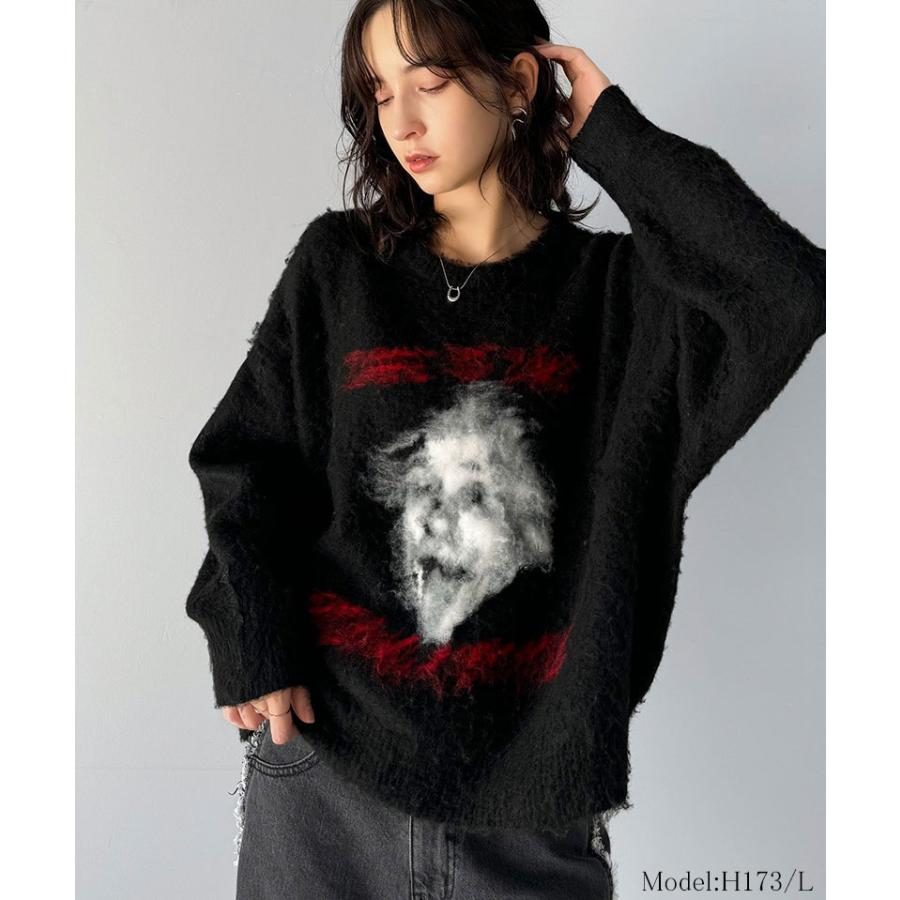 トップス ニット レディース メンズ プルオーバー シャギー 人物モチーフ 起毛 ふんわり素材 オーバーサイズ ゆったり ボックスシルエット | classicalelf | 02