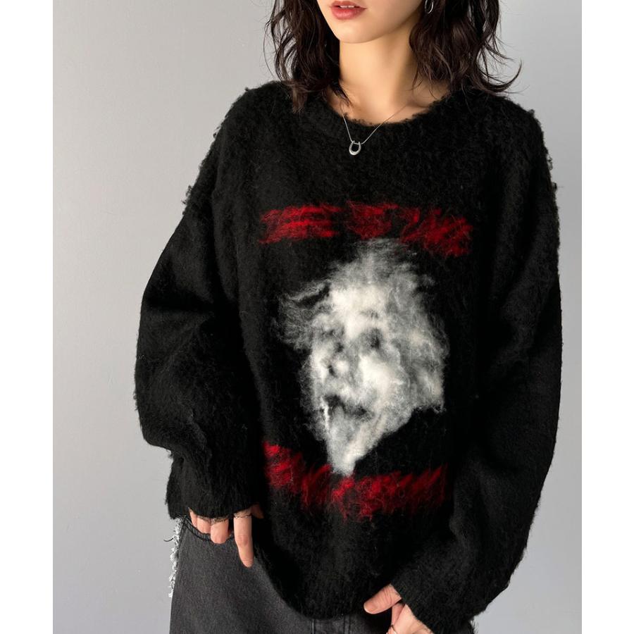 トップス ニット レディース メンズ プルオーバー シャギー 人物モチーフ 起毛 ふんわり素材 オーバーサイズ ゆったり ボックスシルエット | classicalelf | 03