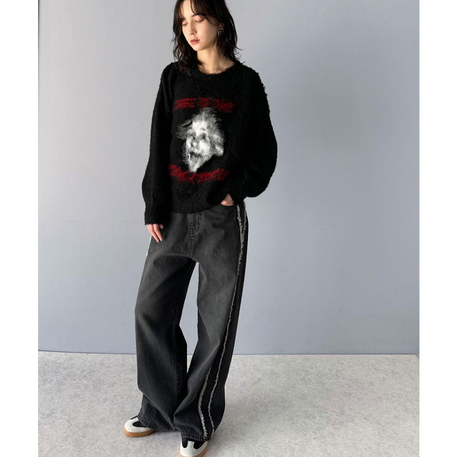 トップス ニット レディース メンズ プルオーバー シャギー 人物モチーフ 起毛 ふんわり素材 オーバーサイズ ゆったり ボックスシルエット | classicalelf | 04