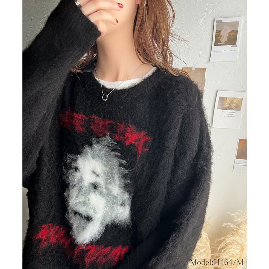 トップス ニット レディース メンズ プルオーバー シャギー 人物モチーフ 起毛 ふんわり素材 オーバーサイズ ゆったり ボックスシルエット | classicalelf | 05