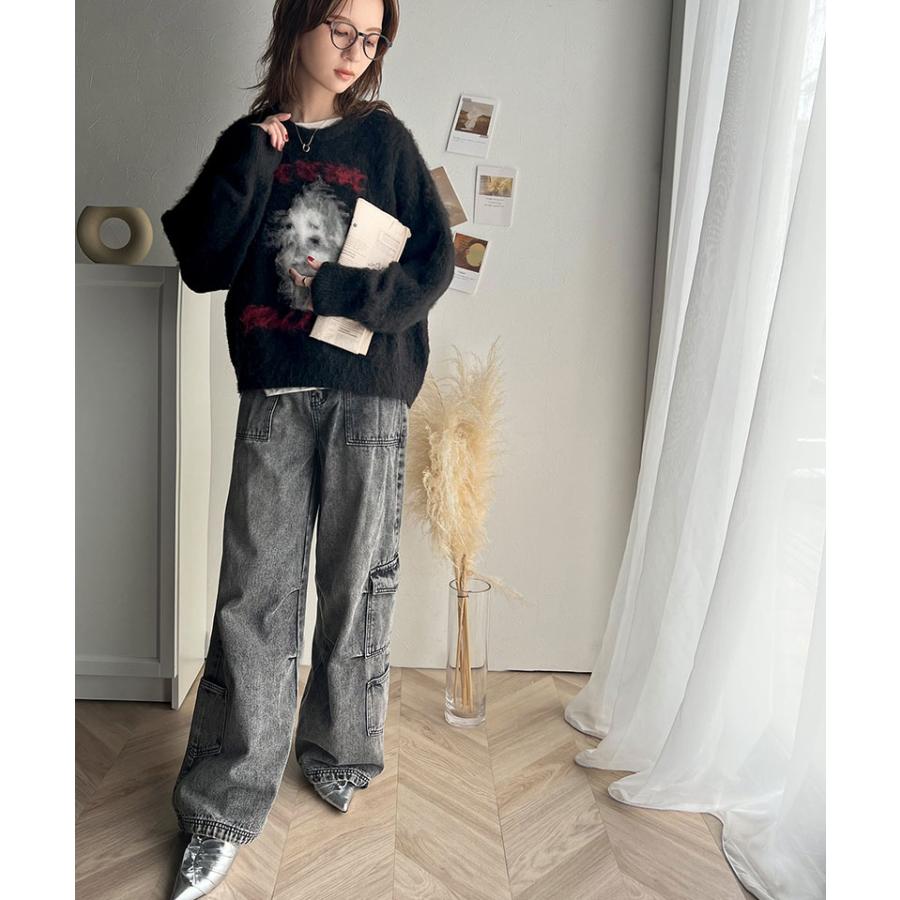 トップス ニット レディース メンズ プルオーバー シャギー 人物モチーフ 起毛 ふんわり素材 オーバーサイズ ゆったり ボックスシルエット | classicalelf | 06