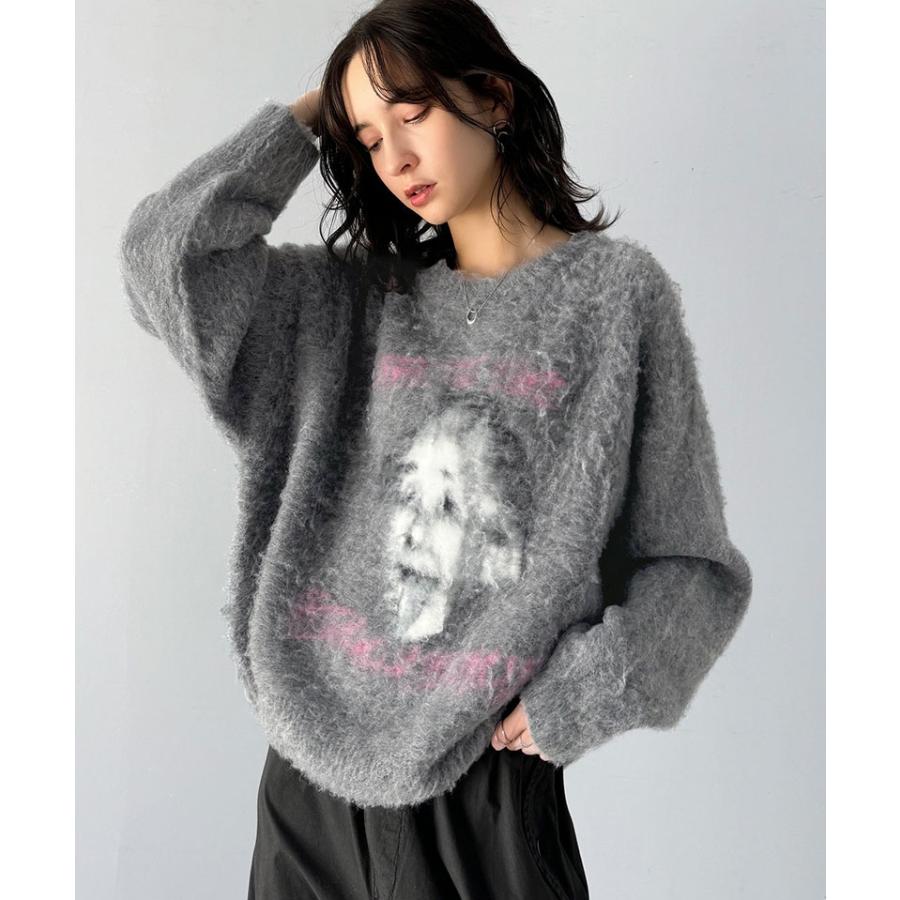 トップス ニット レディース メンズ プルオーバー シャギー 人物モチーフ 起毛 ふんわり素材 オーバーサイズ ゆったり ボックスシルエット | classicalelf | 08