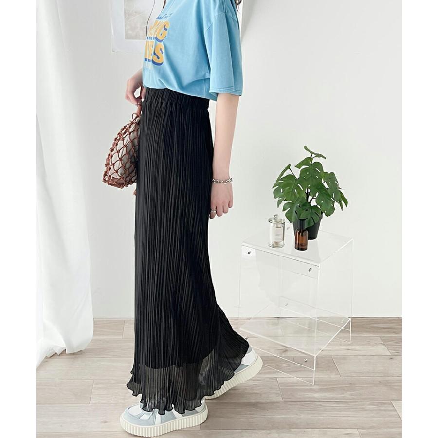 ボトムス スカート レディース ランダム プリーツ 裾 メロウ シャイニー 梨地 シアー ランダム プリーツスカート 裏地付き 光沢感 高見え | classicalelf | 04