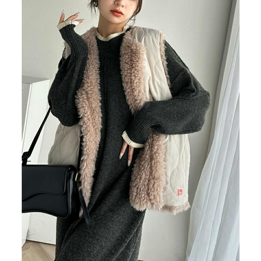 ワンピース レディース ふわもち ミックス カラー 配色 ブークレー ニットワンピ ゆるっと オーバーサイズ レイヤードコーデ ロング 丈 暖か | classicalelf | 11