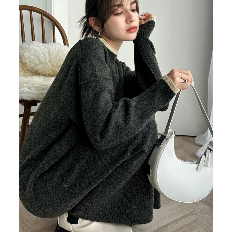 ワンピース レディース ふわもち ミックス カラー 配色 ブークレー ニットワンピ ゆるっと オーバーサイズ レイヤードコーデ ロング 丈 暖か | classicalelf | 12