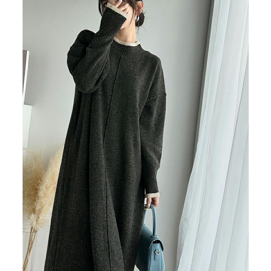 ワンピース レディース ふわもち ミックス カラー 配色 ブークレー ニットワンピ ゆるっと オーバーサイズ レイヤードコーデ ロング 丈 暖か | classicalelf | 13