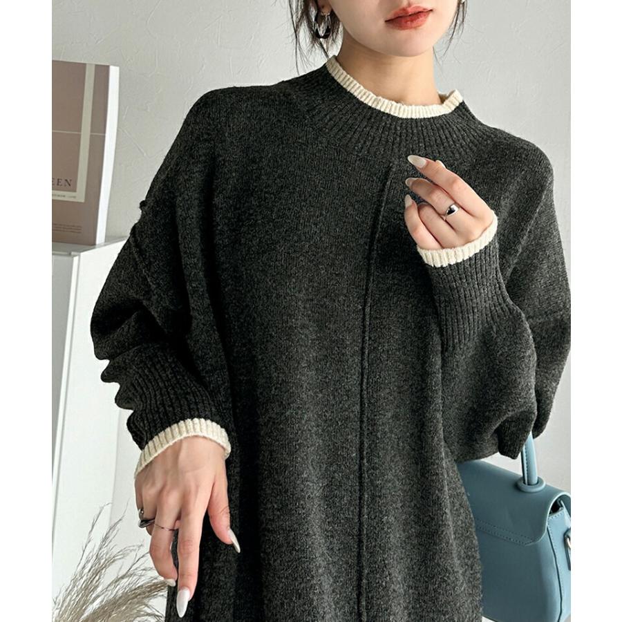 ワンピース レディース ふわもち ミックス カラー 配色 ブークレー ニットワンピ ゆるっと オーバーサイズ レイヤードコーデ ロング 丈 暖か | classicalelf | 14