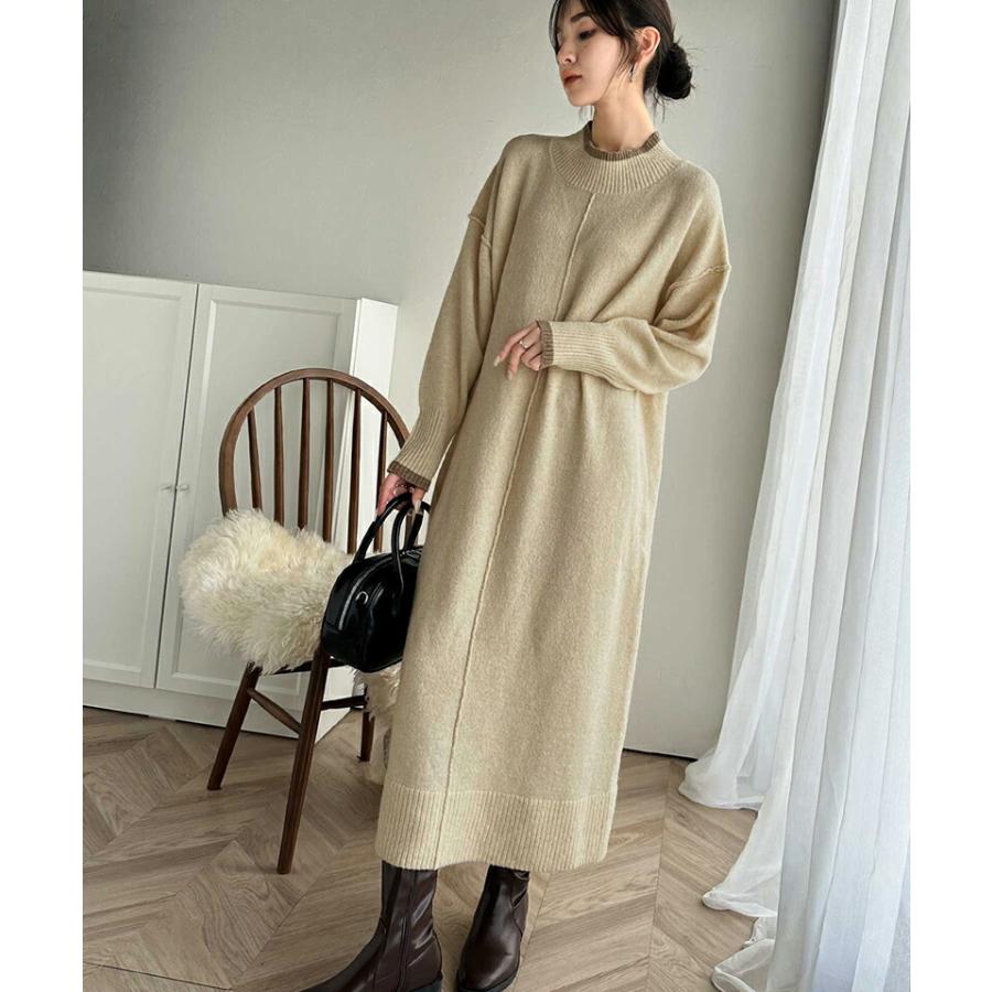 ワンピース レディース ふわもち ミックス カラー 配色 ブークレー ニットワンピ ゆるっと オーバーサイズ レイヤードコーデ ロング 丈 暖か | classicalelf | 03