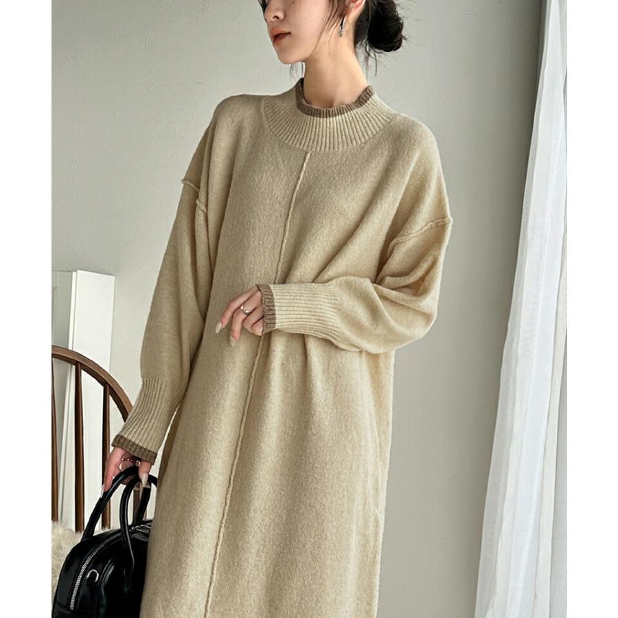 ワンピース レディース ふわもち ミックス カラー 配色 ブークレー ニットワンピ ゆるっと オーバーサイズ レイヤードコーデ ロング 丈 暖か | classicalelf | 08