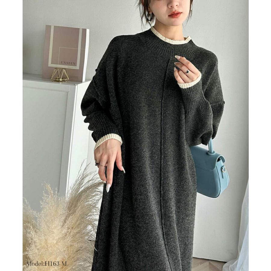 ワンピース レディース ふわもち ミックス カラー 配色 ブークレー ニットワンピ ゆるっと オーバーサイズ レイヤードコーデ ロング 丈 暖か | classicalelf | 09