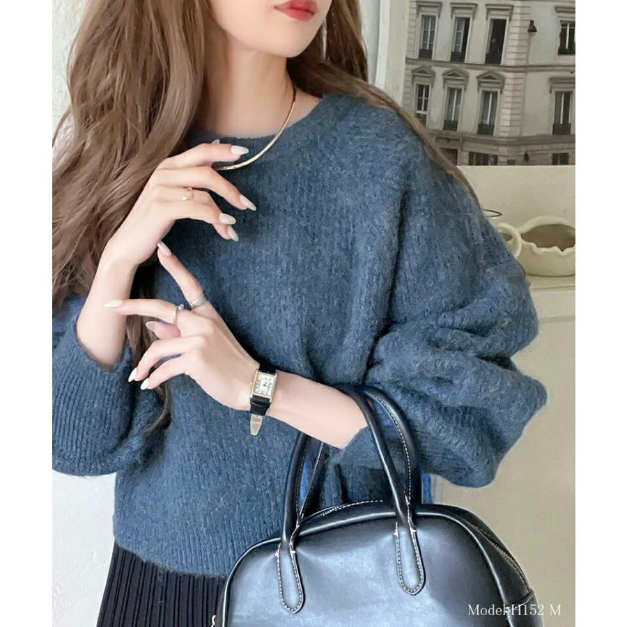 トップス ニット レディース MIX ニュアンスカラー ボリューム ぽわん袖 クロップド丈 ラグラン 切替 シャギーニット プルオーバー ゆるっと | classicalelf | 10