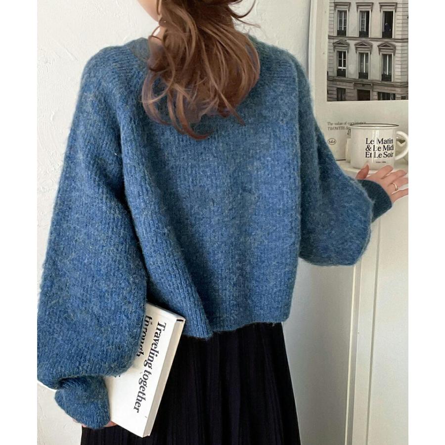 トップス ニット レディース MIX ニュアンスカラー ボリューム ぽわん袖 クロップド丈 ラグラン 切替 シャギーニット プルオーバー ゆるっと | classicalelf | 11