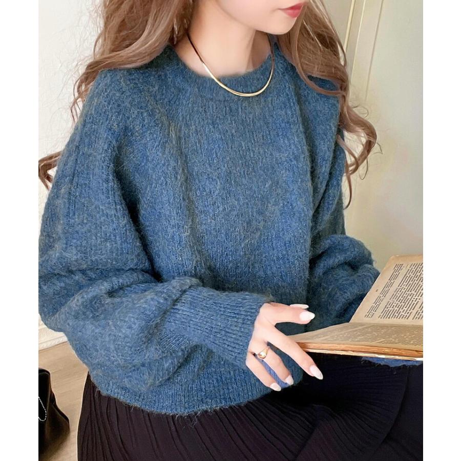 トップス ニット レディース MIX ニュアンスカラー ボリューム ぽわん袖 クロップド丈 ラグラン 切替 シャギーニット プルオーバー ゆるっと | classicalelf | 12