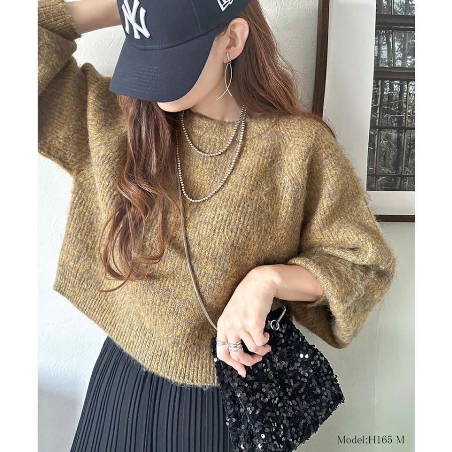 トップス ニット レディース MIX ニュアンスカラー ボリューム ぽわん袖 クロップド丈 ラグラン 切替 シャギーニット プルオーバー ゆるっと | classicalelf | 13