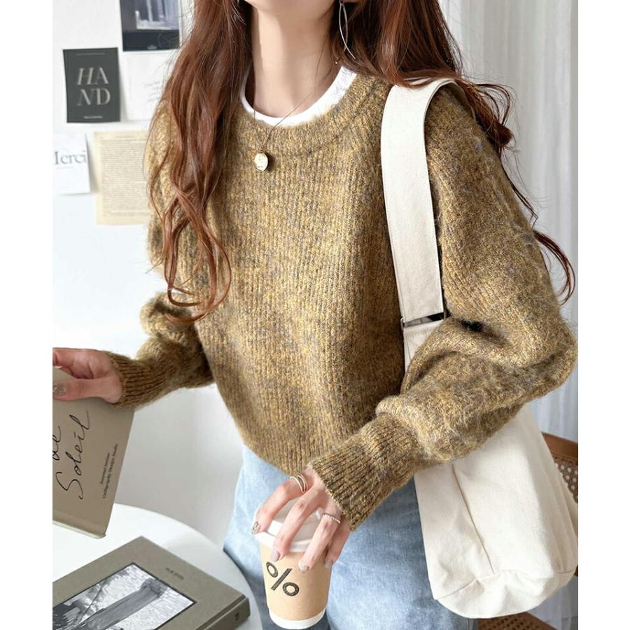 トップス ニット レディース MIX ニュアンスカラー ボリューム ぽわん袖 クロップド丈 ラグラン 切替 シャギーニット プルオーバー ゆるっと | classicalelf | 15