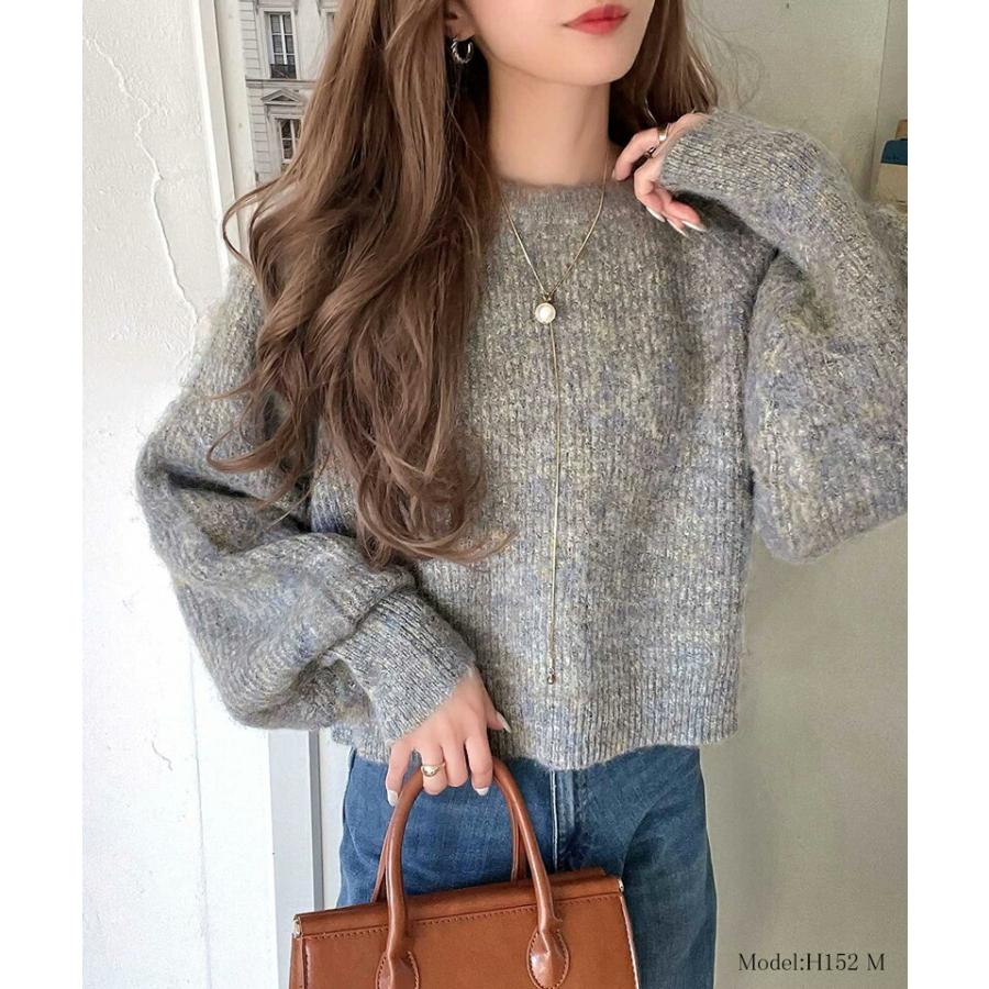 トップス ニット レディース MIX ニュアンスカラー ボリューム ぽわん袖 クロップド丈 ラグラン 切替 シャギーニット プルオーバー ゆるっと | classicalelf | 02