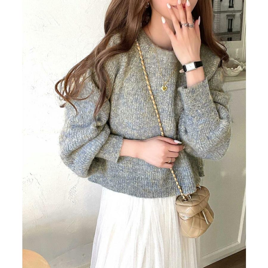 トップス ニット レディース MIX ニュアンスカラー ボリューム ぽわん袖 クロップド丈 ラグラン 切替 シャギーニット プルオーバー ゆるっと | classicalelf | 03