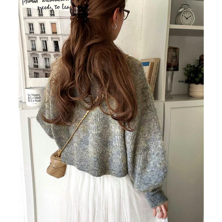 トップス ニット レディース MIX ニュアンスカラー ボリューム ぽわん袖 クロップド丈 ラグラン 切替 シャギーニット プルオーバー ゆるっと | classicalelf | 04