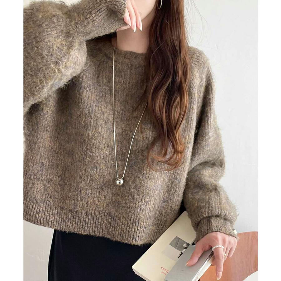 トップス ニット レディース MIX ニュアンスカラー ボリューム ぽわん袖 クロップド丈 ラグラン 切替 シャギーニット プルオーバー ゆるっと | classicalelf | 08