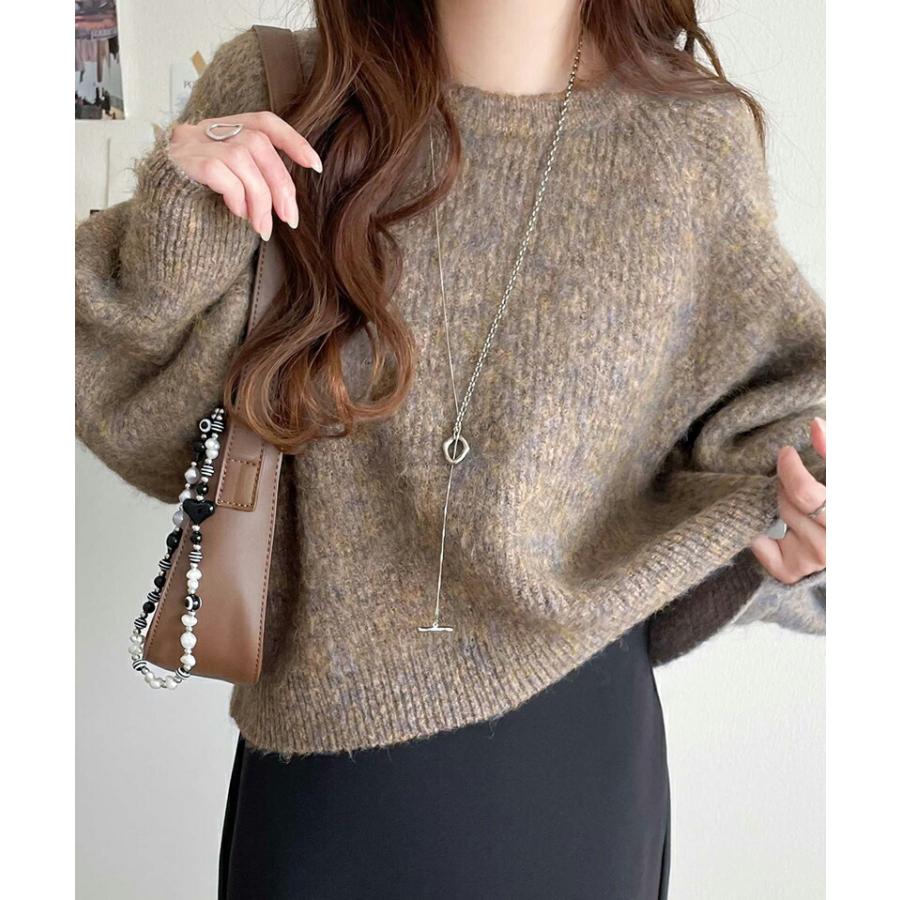 トップス ニット レディース MIX ニュアンスカラー ボリューム ぽわん袖 クロップド丈 ラグラン 切替 シャギーニット プルオーバー ゆるっと | classicalelf | 09