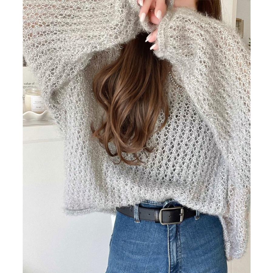 トップス ニット レディース メッシュニット シャイニー ラメ ざっくり プルオーバー オーバーサイズ ボリュームスリーブ ルーズシルエット | classicalelf | 10