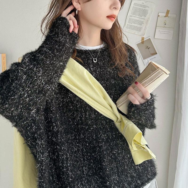 トップス ニット レディース メッシュニット シャイニー ラメ ざっくり プルオーバー オーバーサイズ ボリュームスリーブ ルーズシルエット | classicalelf | 14