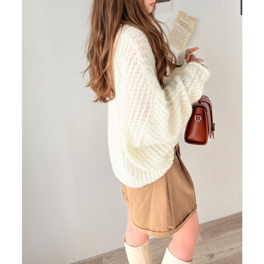 トップス ニット レディース メッシュニット シャイニー ラメ ざっくり プルオーバー オーバーサイズ ボリュームスリーブ ルーズシルエット | classicalelf | 03