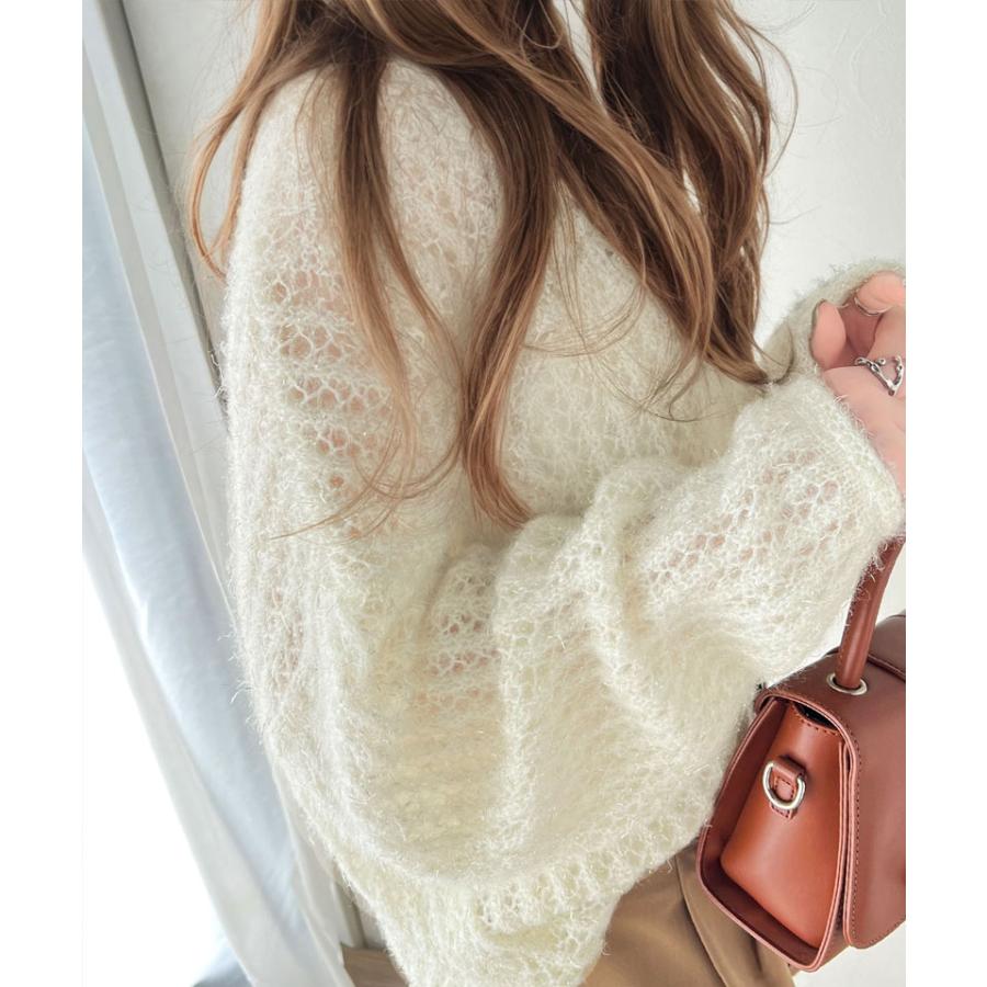 トップス ニット レディース メッシュニット シャイニー ラメ ざっくり プルオーバー オーバーサイズ ボリュームスリーブ ルーズシルエット | classicalelf | 05