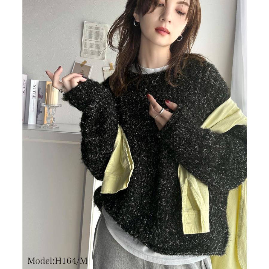 トップス ニット レディース メッシュニット シャイニー ラメ ざっくり プルオーバー オーバーサイズ ボリュームスリーブ ルーズシルエット | classicalelf | 06