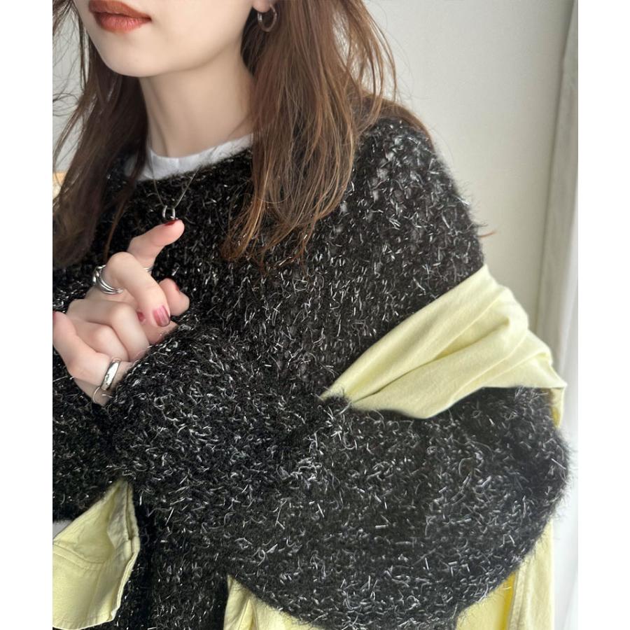 トップス ニット レディース メッシュニット シャイニー ラメ ざっくり プルオーバー オーバーサイズ ボリュームスリーブ ルーズシルエット | classicalelf | 07