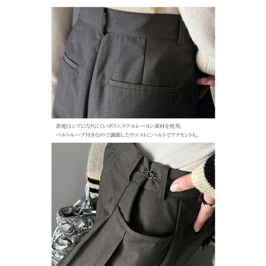 ボトムス パンツ レディース 両サイド ウエスト 調節 ホック 付き 美脚 タック 2way ワイドパンツ ベルトルーブ 付き きれいめ ドレープ ゆるっと | classicalelf | 12