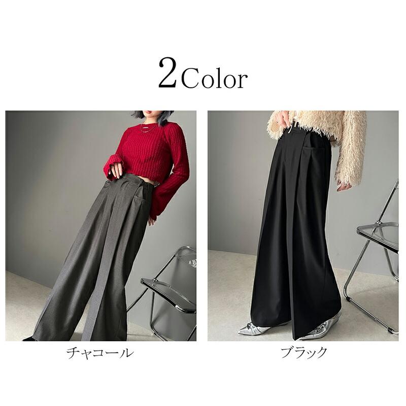 ボトムス パンツ レディース 両サイド ウエスト 調節 ホック 付き 美脚 タック 2way ワイドパンツ ベルトルーブ 付き きれいめ ドレープ ゆるっと | classicalelf | 01