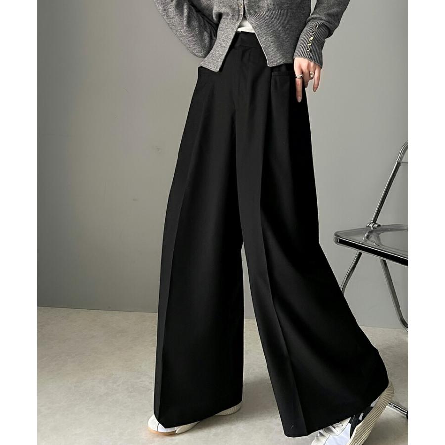 ボトムス パンツ レディース 両サイド ウエスト 調節 ホック 付き 美脚 タック 2way ワイドパンツ ベルトルーブ 付き きれいめ ドレープ ゆるっと | classicalelf | 03