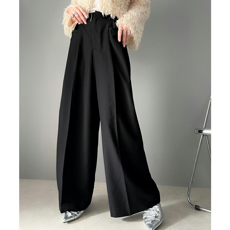 ボトムス パンツ レディース 両サイド ウエスト 調節 ホック 付き 美脚 タック 2way ワイドパンツ ベルトルーブ 付き きれいめ ドレープ ゆるっと | classicalelf | 07