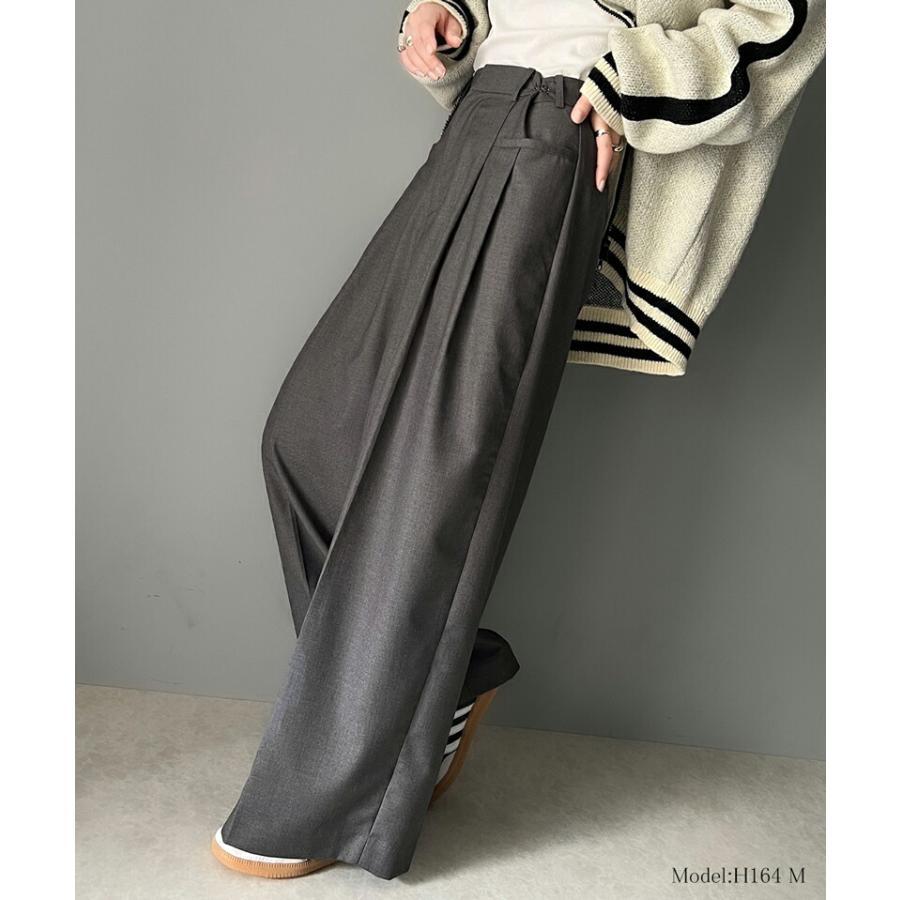 ボトムス パンツ レディース 両サイド ウエスト 調節 ホック 付き 美脚 タック 2way ワイドパンツ ベルトルーブ 付き きれいめ ドレープ ゆるっと | classicalelf | 08