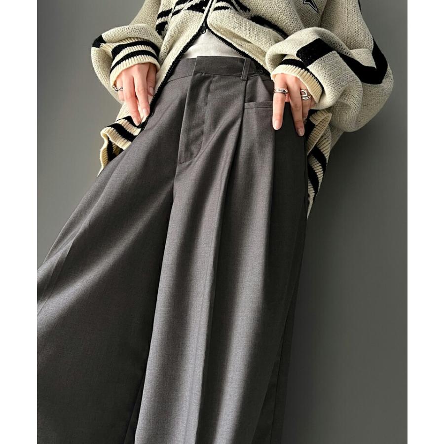 ボトムス パンツ レディース 両サイド ウエスト 調節 ホック 付き 美脚 タック 2way ワイドパンツ ベルトルーブ 付き きれいめ ドレープ ゆるっと | classicalelf | 09