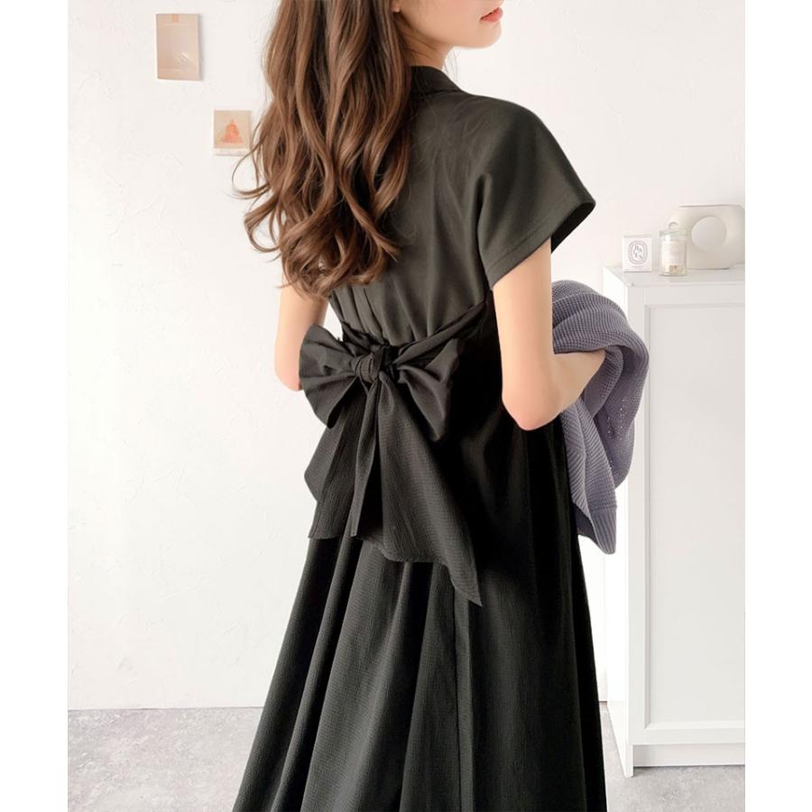 ワンピース 夏 レディース ビスチェ 風 2way 大きめ リボン 使い 凹凸感 サッカー 素材 ドッキング ロング ワンピ 半袖 レイヤードコーデ 風 | classicalelf | 14